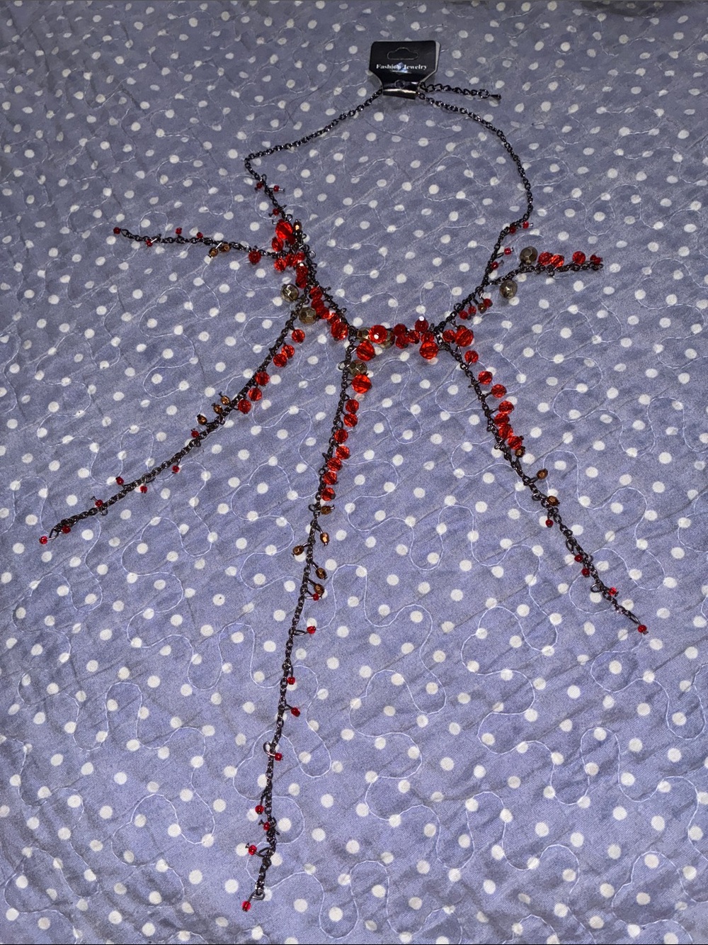 Fashion Jewelry Adjustable Dangly Red Beaded Necklace - BNWT